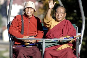 Sherab Gyaltsen Rinpoche riding the bavarian lift